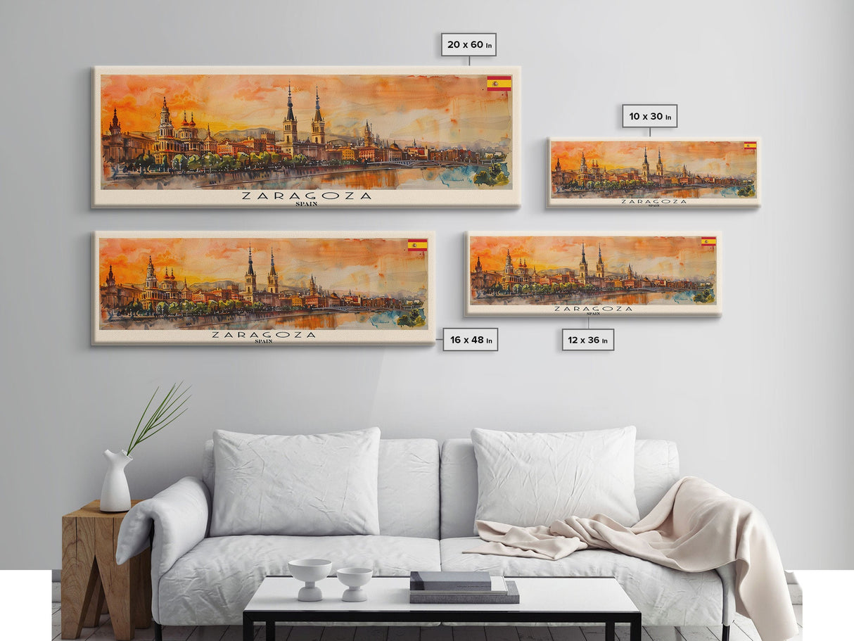 Zaragoza Spain Wall Art, Panoramic Travel Poster, Panoramic Framed Canvas Print, City Wall Art, Wall Hanging Home Decor, Travel Art