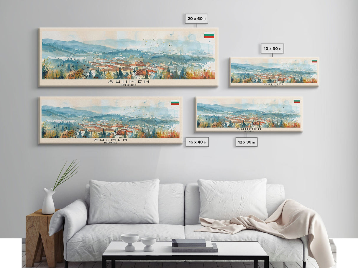 Shumen Bulgaria Travel Art, City Art, Framed Canvas Print or Metal Wall Art, Europe Travel Poster, Panoramic Wall Art, Extra Wide Wall Art