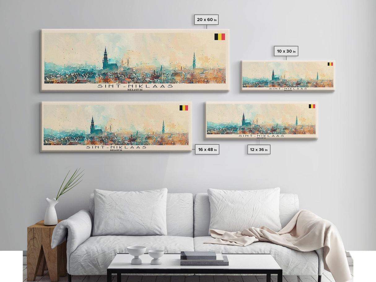 Saint Niklaas Belgium Wall Art, Panoramic Travel Poster, Panoramic Framed Canvas Print, City Wall Art, Wall Hanging Home Decor, Travel Art