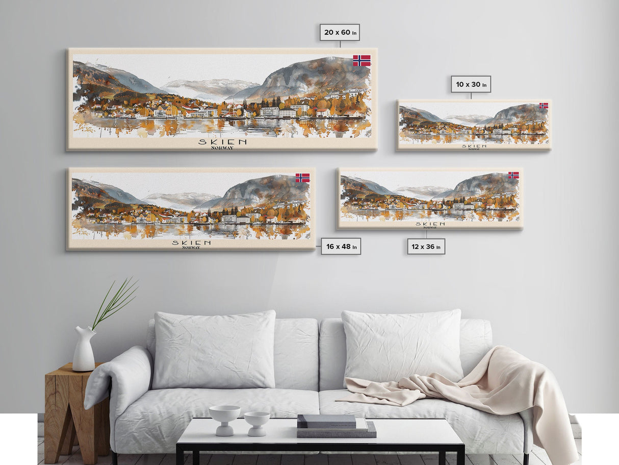 Skien Norway Travel Art, City Art, Framed Canvas Print or Metal Wall Art, Europe Travel Poster, Panoramic Wall Art, Extra Wide Wall Art