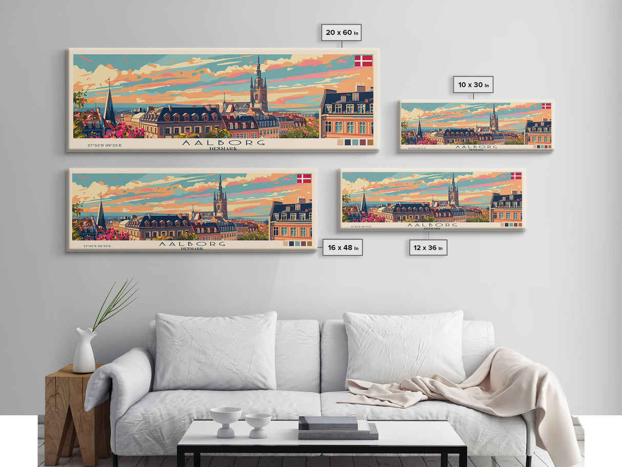 Aalborg Denmark Wall Art, Panoramic Travel Poster, Panoramic Framed Canvas Print, City Wall Art, Wall Hanging Home Decor, Travel Art