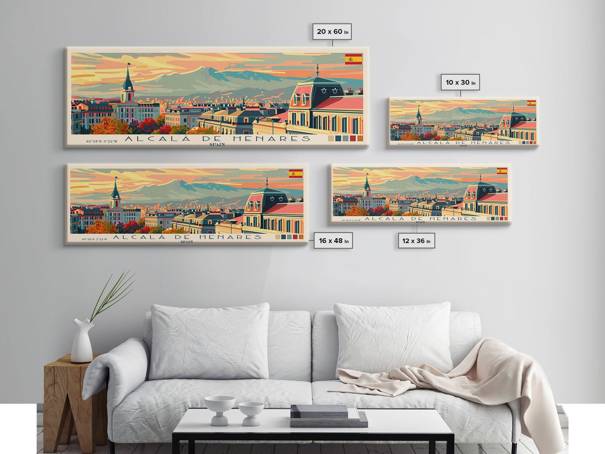 Alcalá Spain Travel Art, City Art, Framed Canvas Print or Metal Wall Art, Europe Travel Poster, Panoramic Wall Art, Extra Wide Wall Art