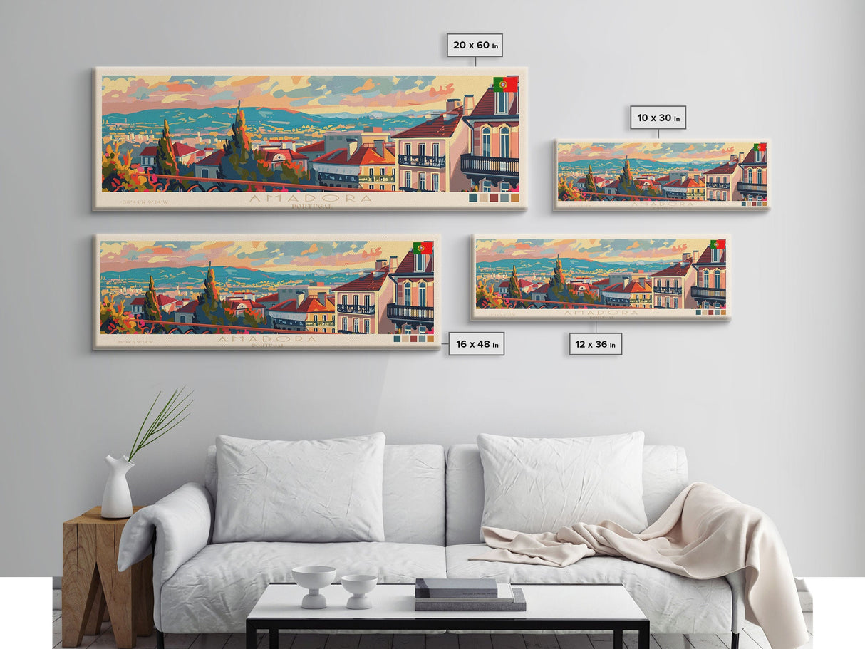 Amadora Portugal Travel Print Wall Art, Panoramic City Art, Travel Art, Wall Decor, Vacation Gift, Framed Canvas Print Or Metal Art