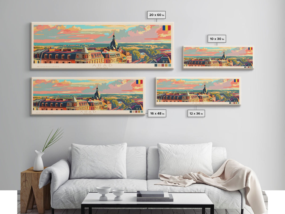 Arad Romania Travel Art, City Art, Framed Canvas Print or Metal Wall Art, Europe Travel Poster, Panoramic Wall Art, Extra Wide Wall Art