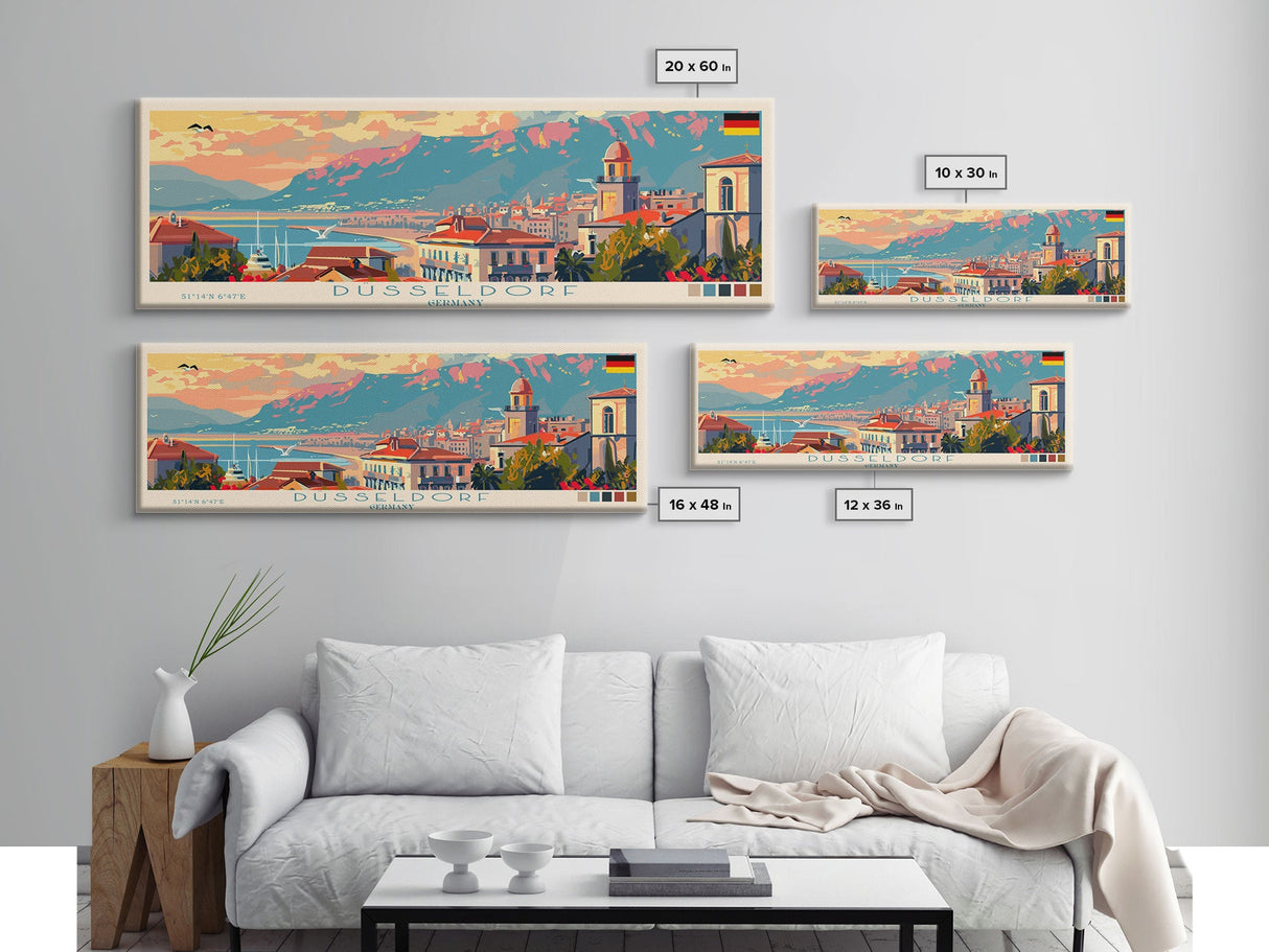 Dusseldorf Germany Travel Art, City Art, Framed Canvas Print or Metal Wall Art, Europe Travel Poster, Panoramic Wall Art, Extra Wide Wall Art