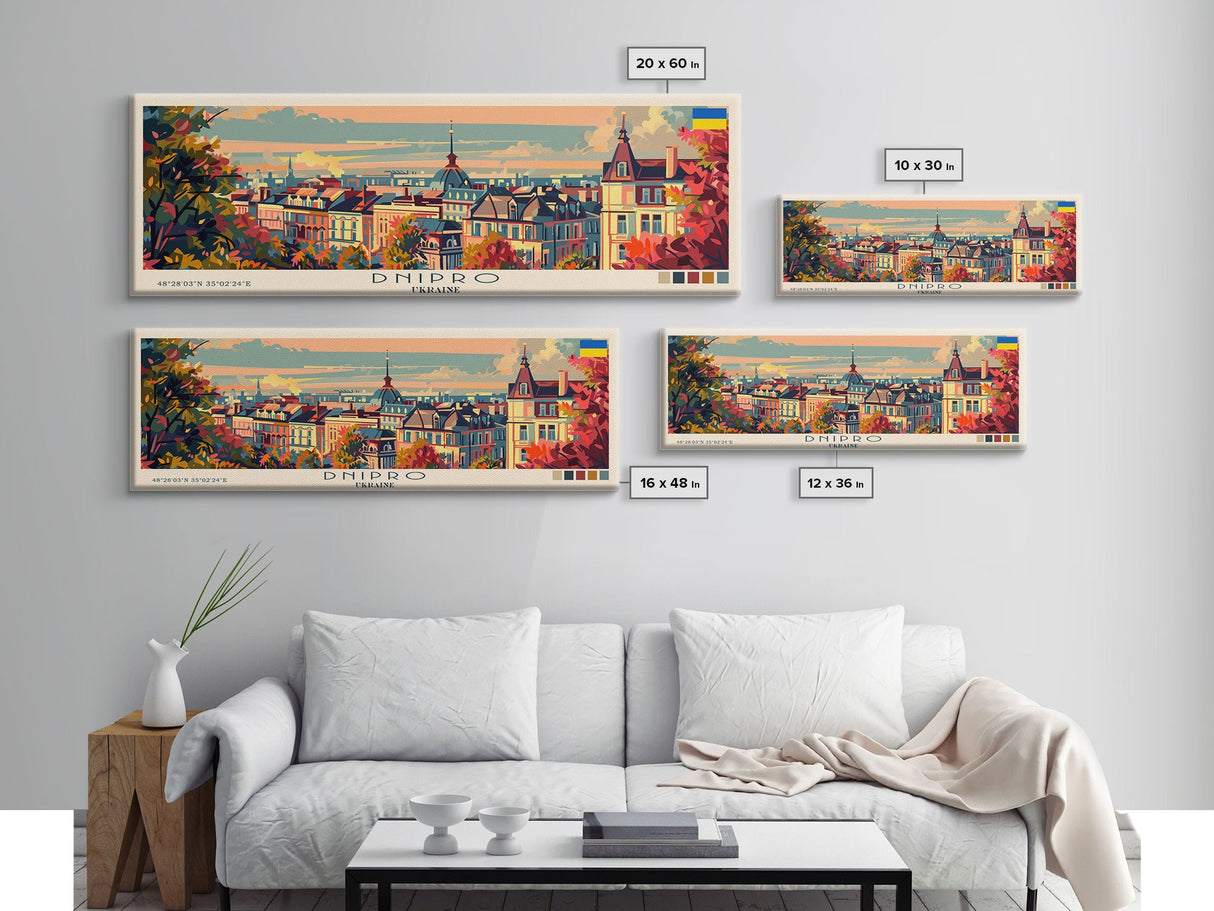 Dnipro Ukraine Wall Art, Panoramic Travel Poster, Panoramic Framed Canvas Print, City Wall Art, Wall Hanging Home Decor, Travel Art