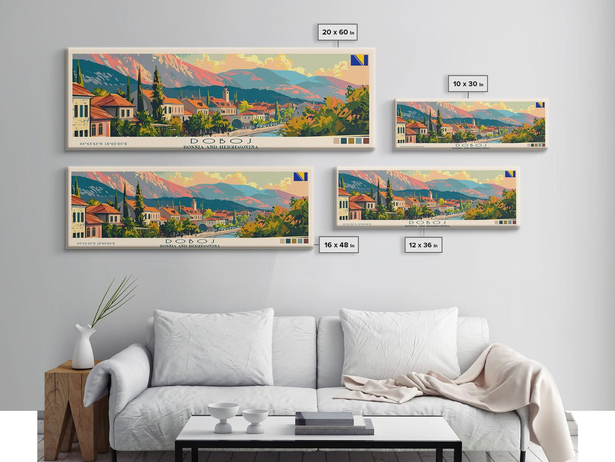 Doboj Bosnia Travel Print Wall Art, Panoramic City Art, Travel Art, Wall Decor, Vacation Gift, Framed Canvas Print Or Metal Art