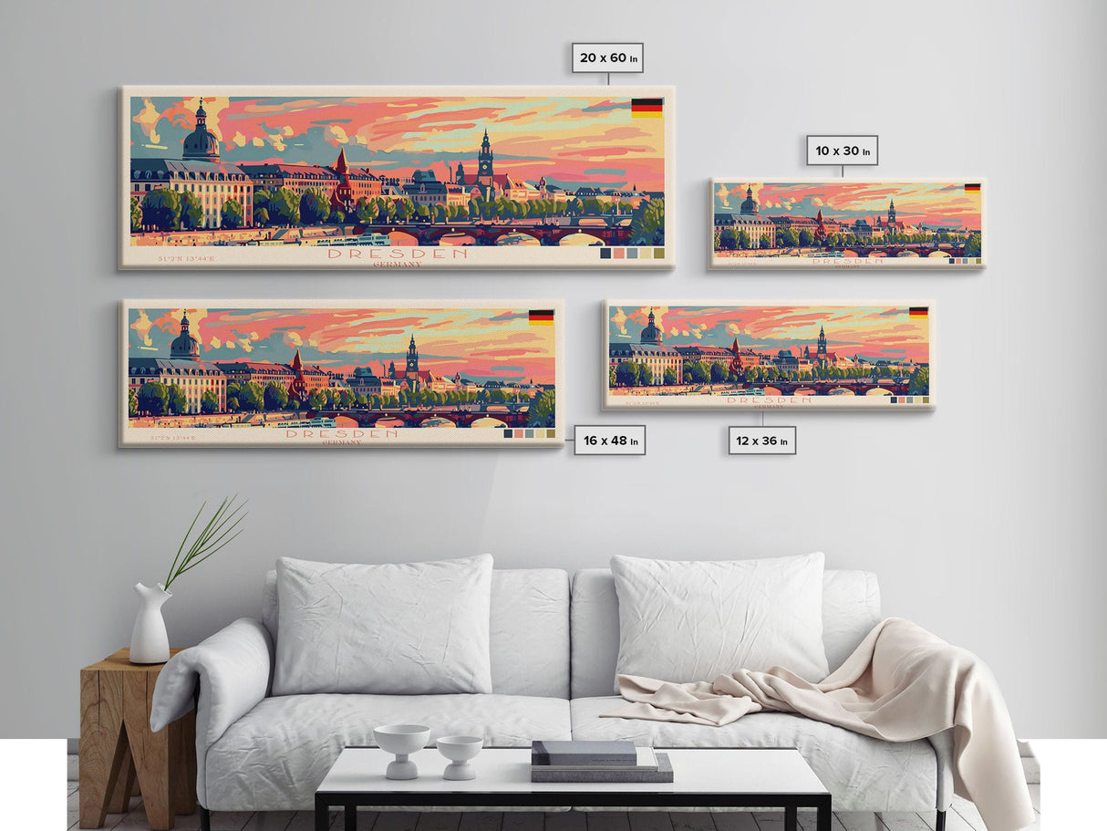 Dresde Germany Travel Art, City Art, Framed Canvas Print or Metal Wall Art, Europe Travel Poster, Panoramic Wall Art, Extra Wide Wall Art