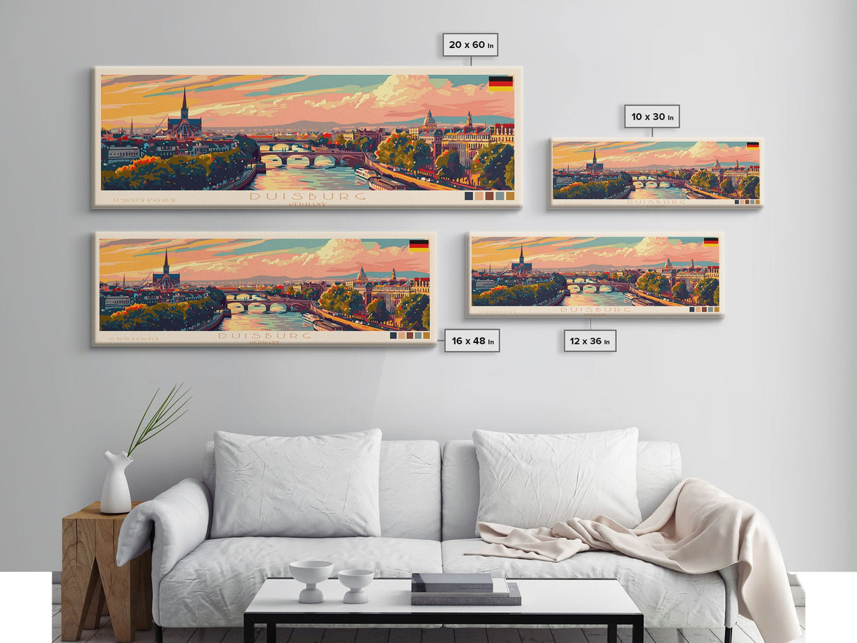 Duisburg Germany  Wall Art, Panoramic Travel Poster, Panoramic Framed Canvas Print, City Wall Art, Wall Hanging Home Decor, Travel Art