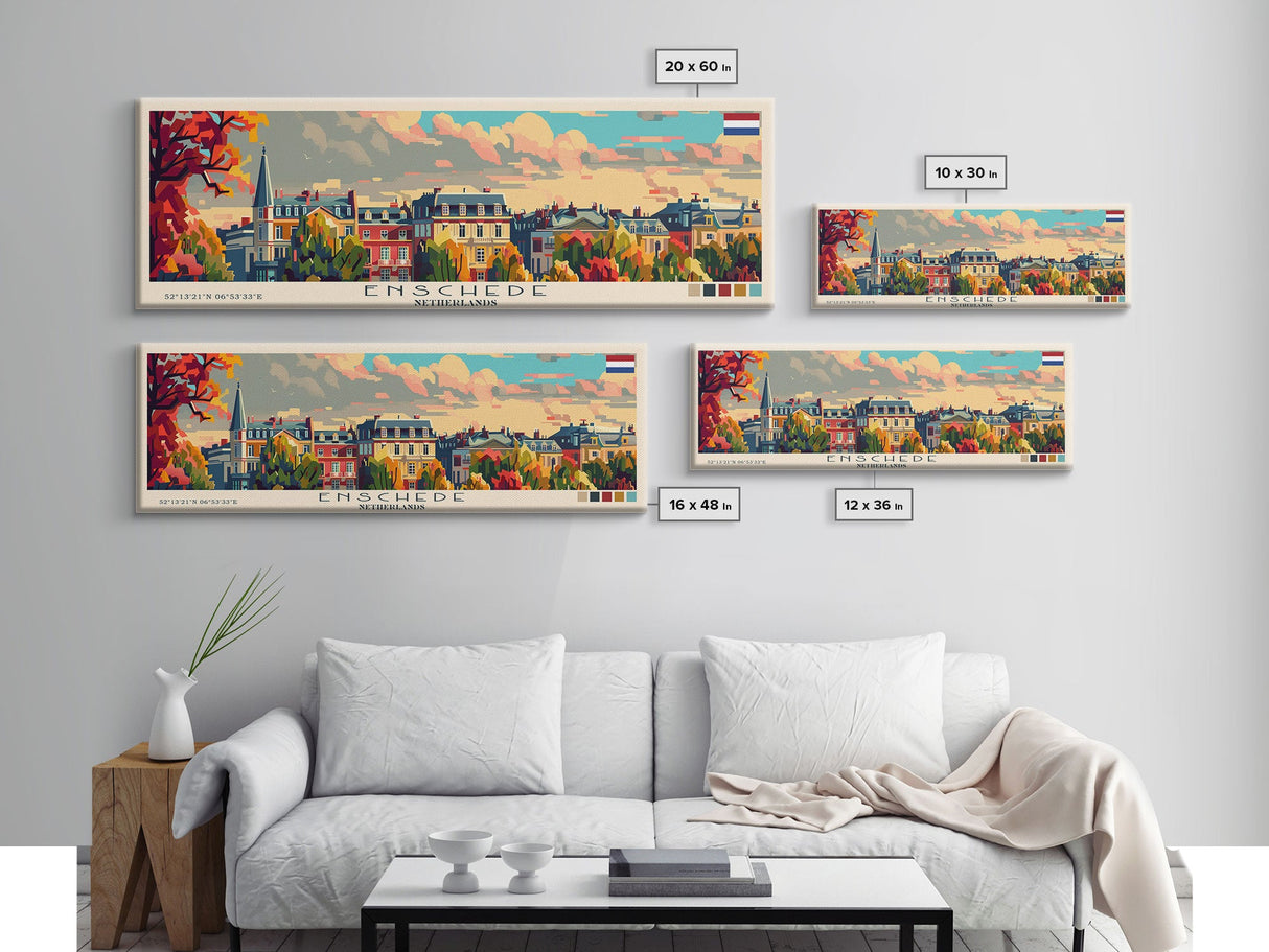 Enschede Netherlands Wall Art, Panoramic Travel Poster, Panoramic Framed Canvas Print, City Wall Art, Wall Hanging Home Decor, Travel Art