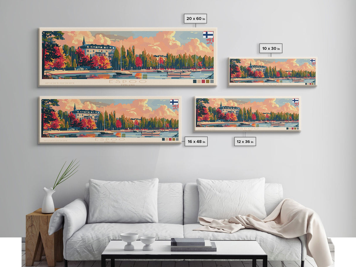 Espoo Finland Wall Art, Panoramic Travel Poster, Panoramic Framed Canvas Print, City Wall Art, Wall Hanging Home Decor, Travel Art