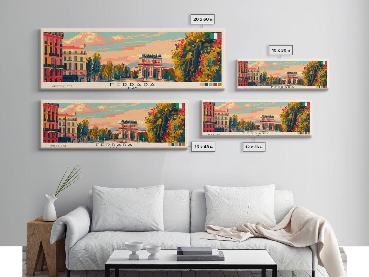 Ferrara Italy Travel Art, City Art, Framed Canvas Print or Metal Wall Art, Europe Travel Poster, Panoramic Wall Art, Extra Wide Wall Art