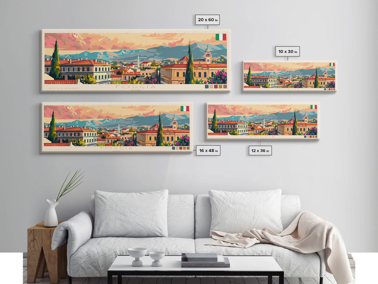 Foggia Italy Wall Art, Panoramic Travel Poster, Panoramic Framed Canvas Print, City Wall Art, Wall Hanging Home Decor, Travel Art