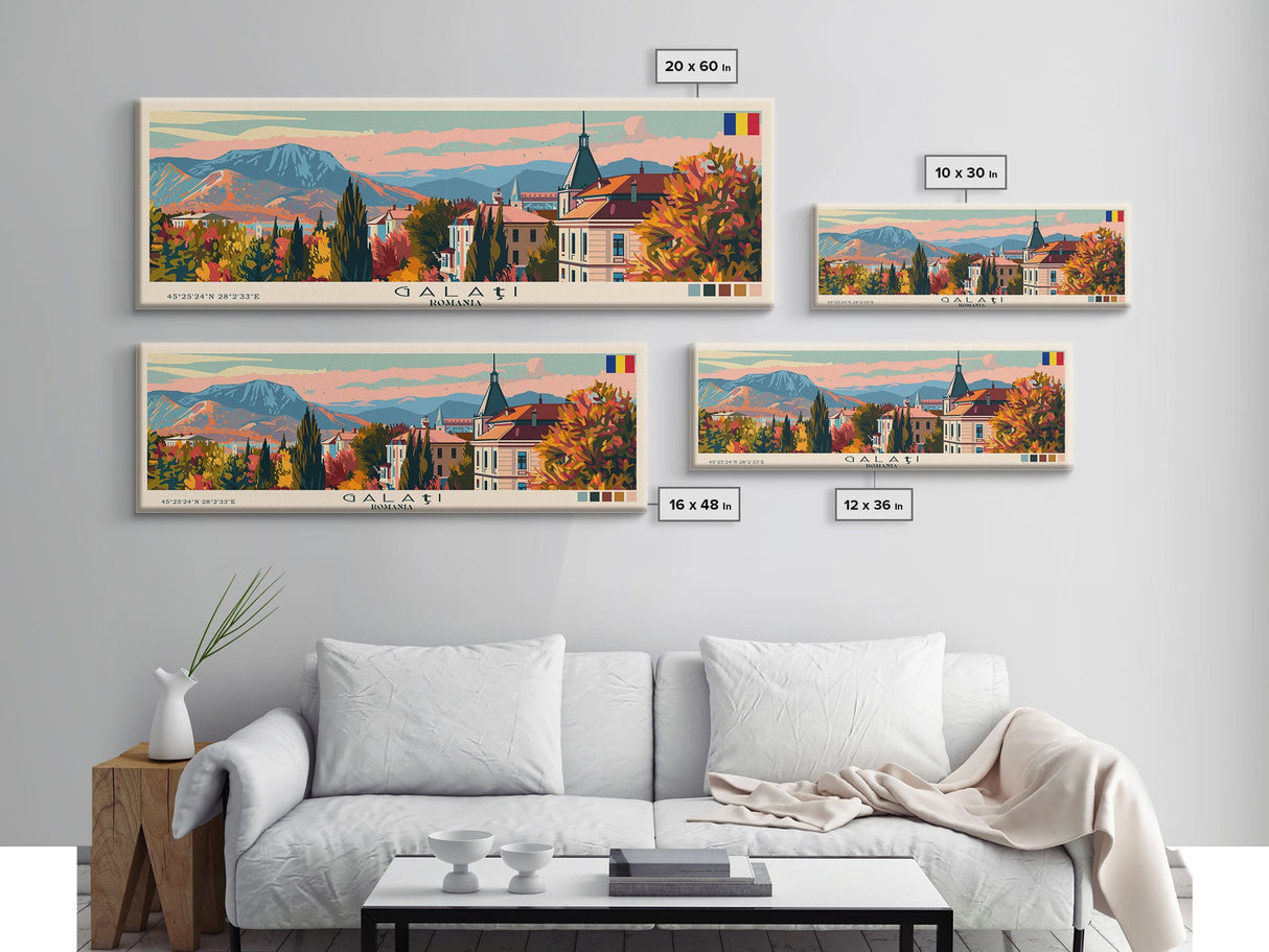 Galati Romania Travel Art, City Art, Framed Canvas Print or Metal Wall Art, Europe Travel Poster, Panoramic Wall Art, Extra Wide Wall Art