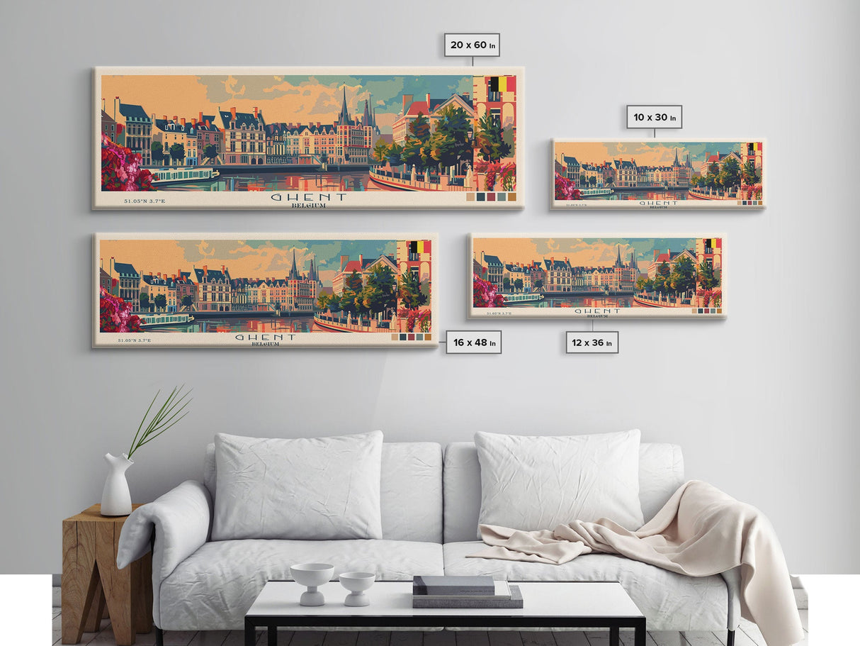 Ghent Belgium Wall Art, Panoramic Travel Poster, Panoramic Framed Canvas Print, City Wall Art, Wall Hanging Home Decor, Travel Art