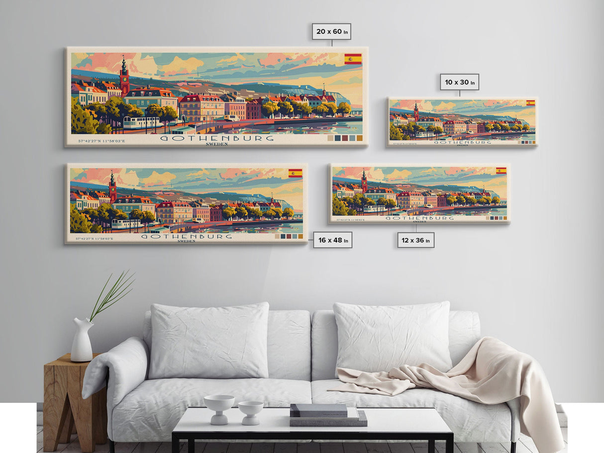 Gothenburg Sweden Travel Art, City Art, Framed Canvas Print or Metal Wall Art, Europe Travel Poster, Panoramic Wall Art, Extra Wide Wall Art