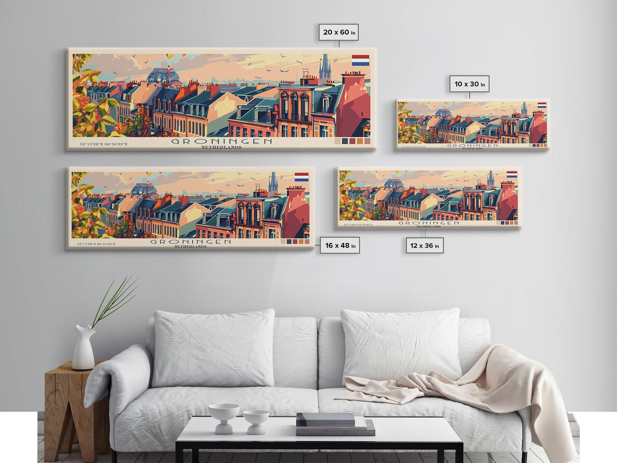 Groningen Netherlands Travel Art, City Art, Framed Canvas Print or Metal Wall Art, Europe Travel Poster, Panoramic Wall Art, Extra Wide Wall Art