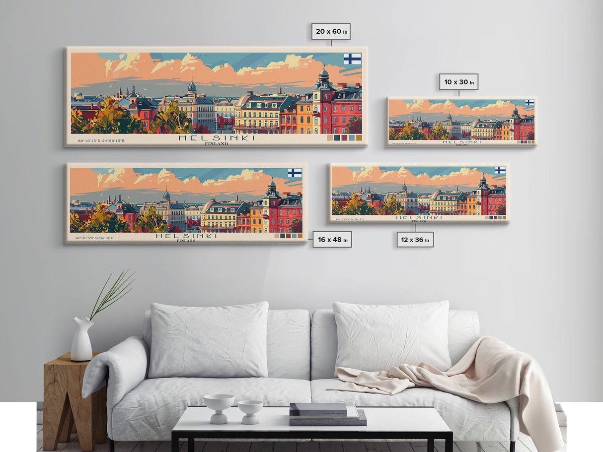 Helsinki Finland Travel Art, City Art, Framed Canvas Print or Metal Wall Art, Europe Travel Poster, Panoramic Wall Art, Extra Wide Wall Art