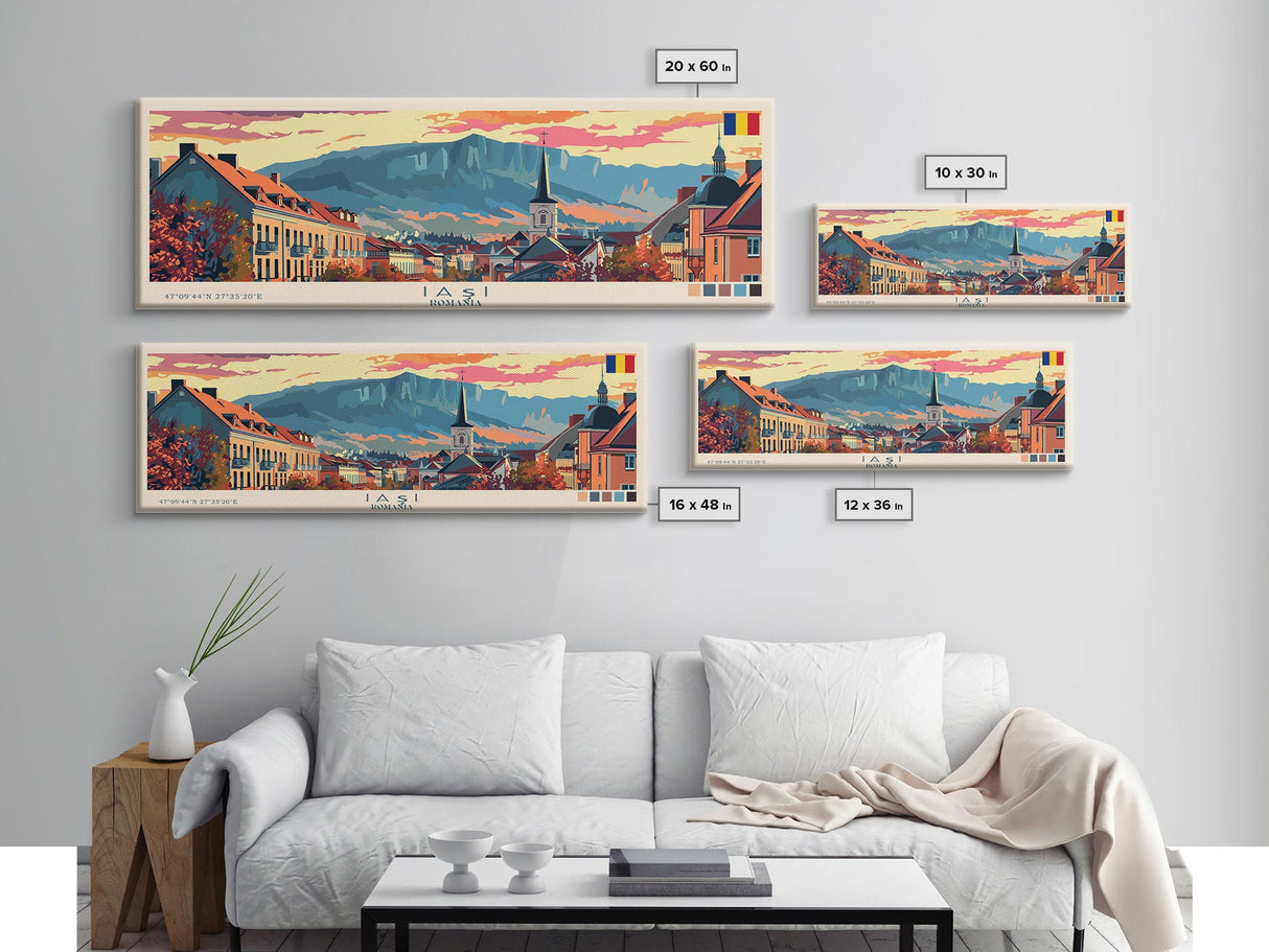 Iași Romania Wall Art, Panoramic Travel Poster, Panoramic Framed Canvas Print, City Wall Art, Wall Hanging Home Decor, Travel Art