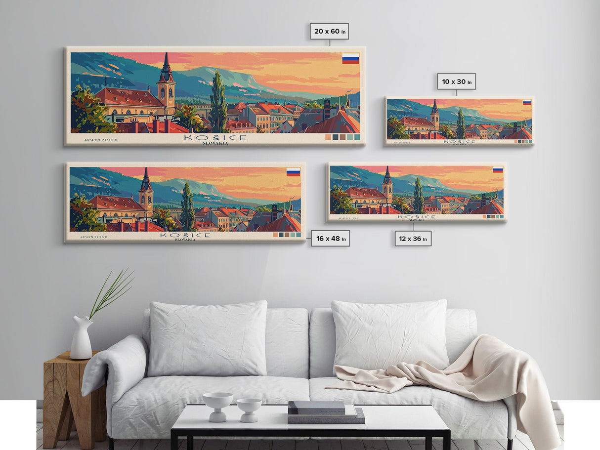 Kosice Slovakia Travel Art, City Art, Framed Canvas Print or Metal Wall Art, Europe Travel Poster, Panoramic Wall Art, Extra Wide Wall Art