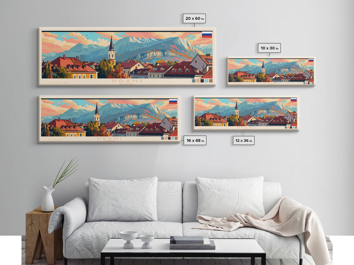 Kranj Slovenia Wall Art, Panoramic Travel Poster, Panoramic Framed Canvas Print, City Wall Art, Wall Hanging Home Decor, Travel Art