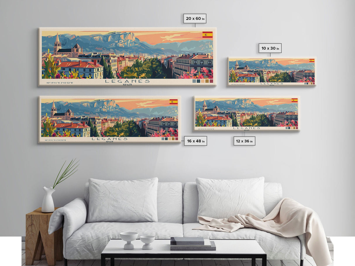 Leganes Spain Travel Print Wall Art, Panoramic City Art, Travel Art, Wall Decor, Vacation Gift, Framed Canvas Print Or Metal Art