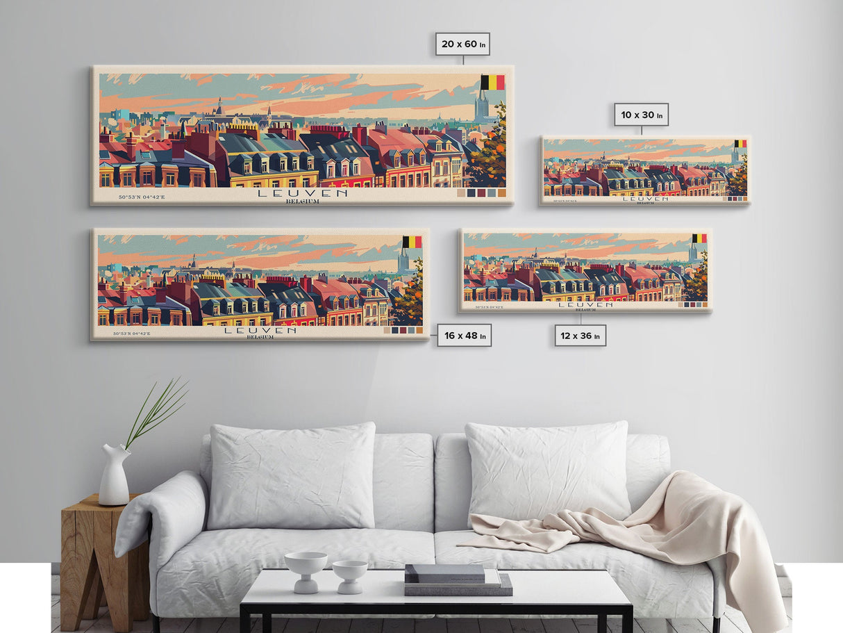 Leuven Belgium Travel Print Wall Art, Panoramic City Art, Travel Art, Wall Decor, Vacation Gift, Framed Canvas Print Or Metal Art