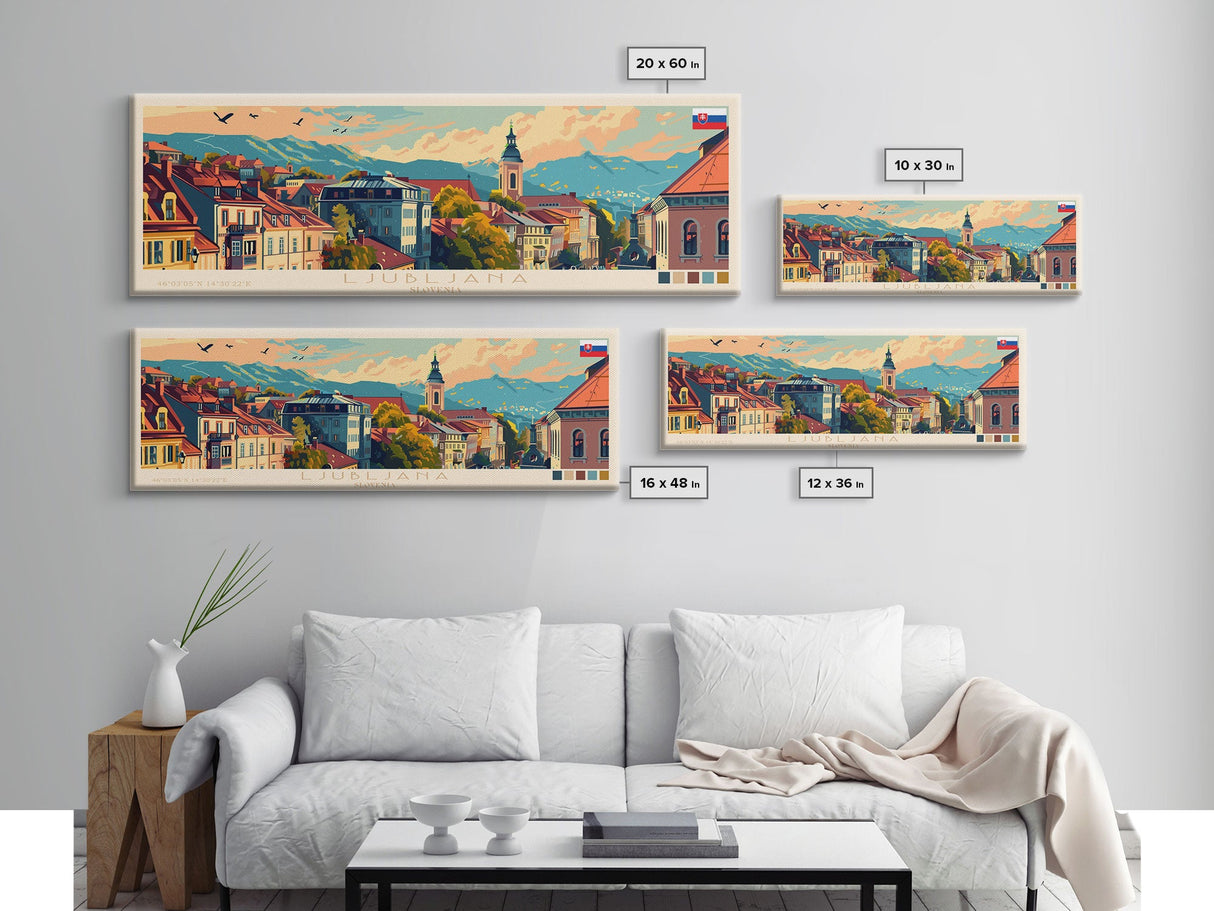 Ljubljana Slovenia Wall Art, Panoramic Travel Poster, Panoramic Framed Canvas Print, City Wall Art, Wall Hanging Home Decor, Travel Art