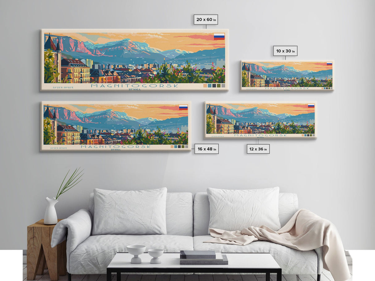 Magnitogorsk Russia Travel Print Wall Art, Panoramic City Art, Travel Art, Wall Decor, Vacation Gift, Framed Canvas Print Or Metal Art