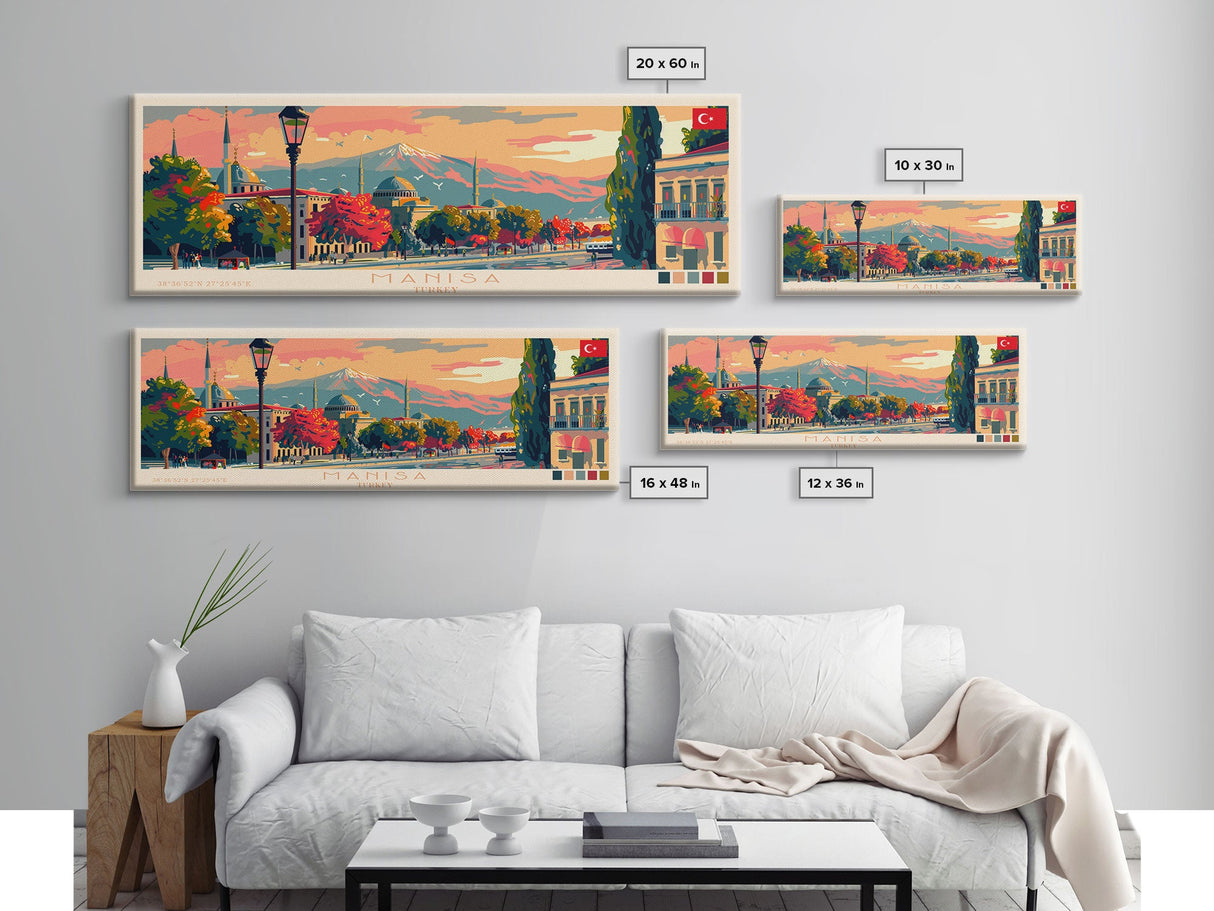 Manisa Turkey Wall Art, Panoramic Travel Poster, Panoramic Framed Canvas Print, City Wall Art, Wall Hanging Home Decor, Travel Art