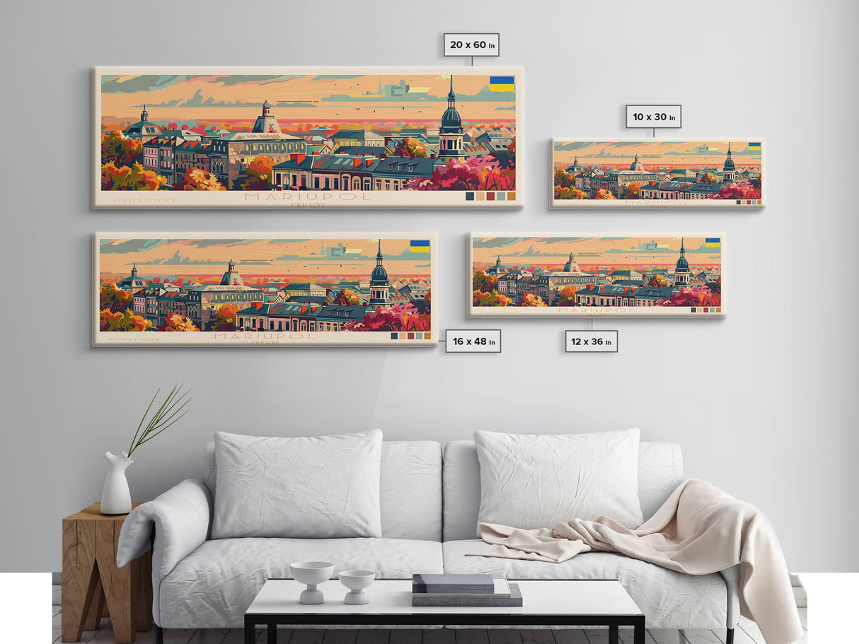 Mariupol Ukraine Wall Art, Panoramic Travel Poster, Panoramic Framed Canvas Print, City Wall Art, Wall Hanging Home Decor, Travel Art