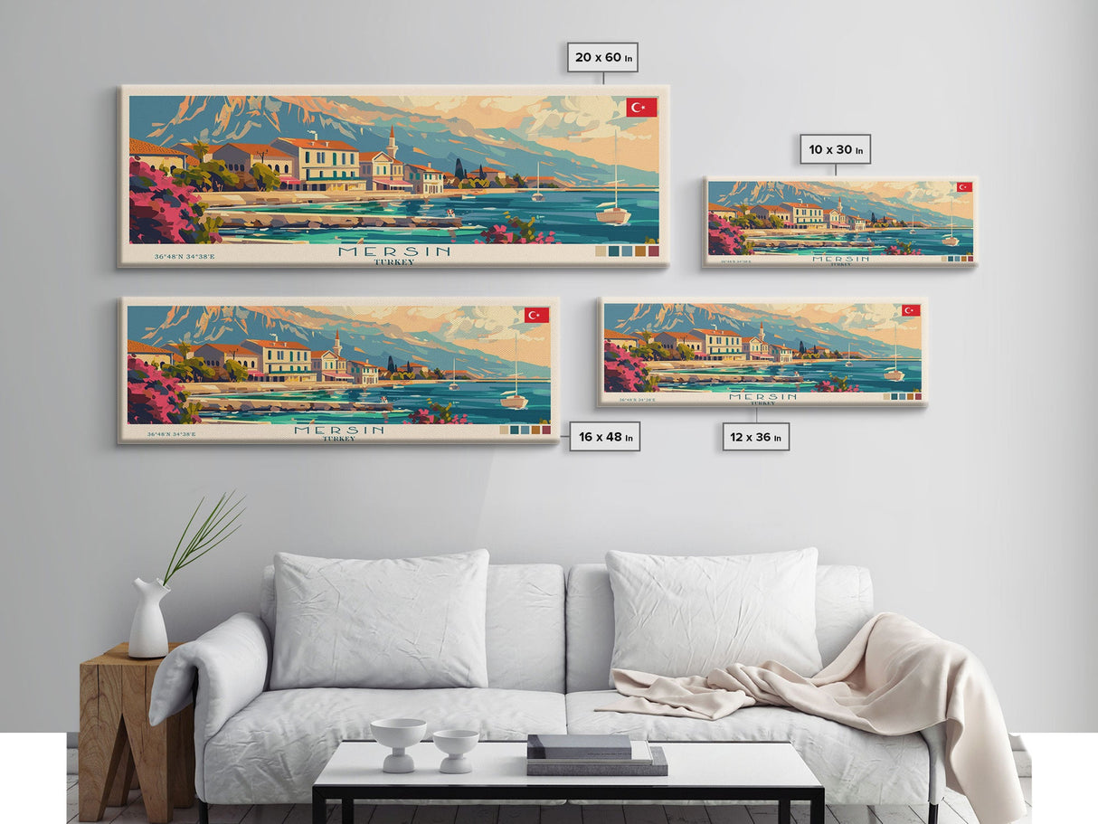 Mersin Turkey Wall Art, Panoramic Travel Poster, Panoramic Framed Canvas Print, City Wall Art, Wall Hanging Home Decor, Travel Art