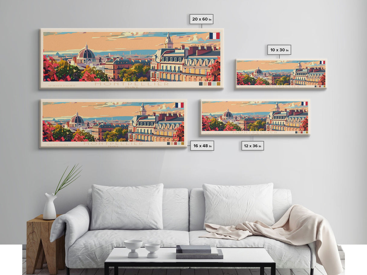 Montpellier France Wall Art, Panoramic Travel Poster, Panoramic Framed Canvas Print, City Wall Art, Wall Hanging Home Decor, Travel Art