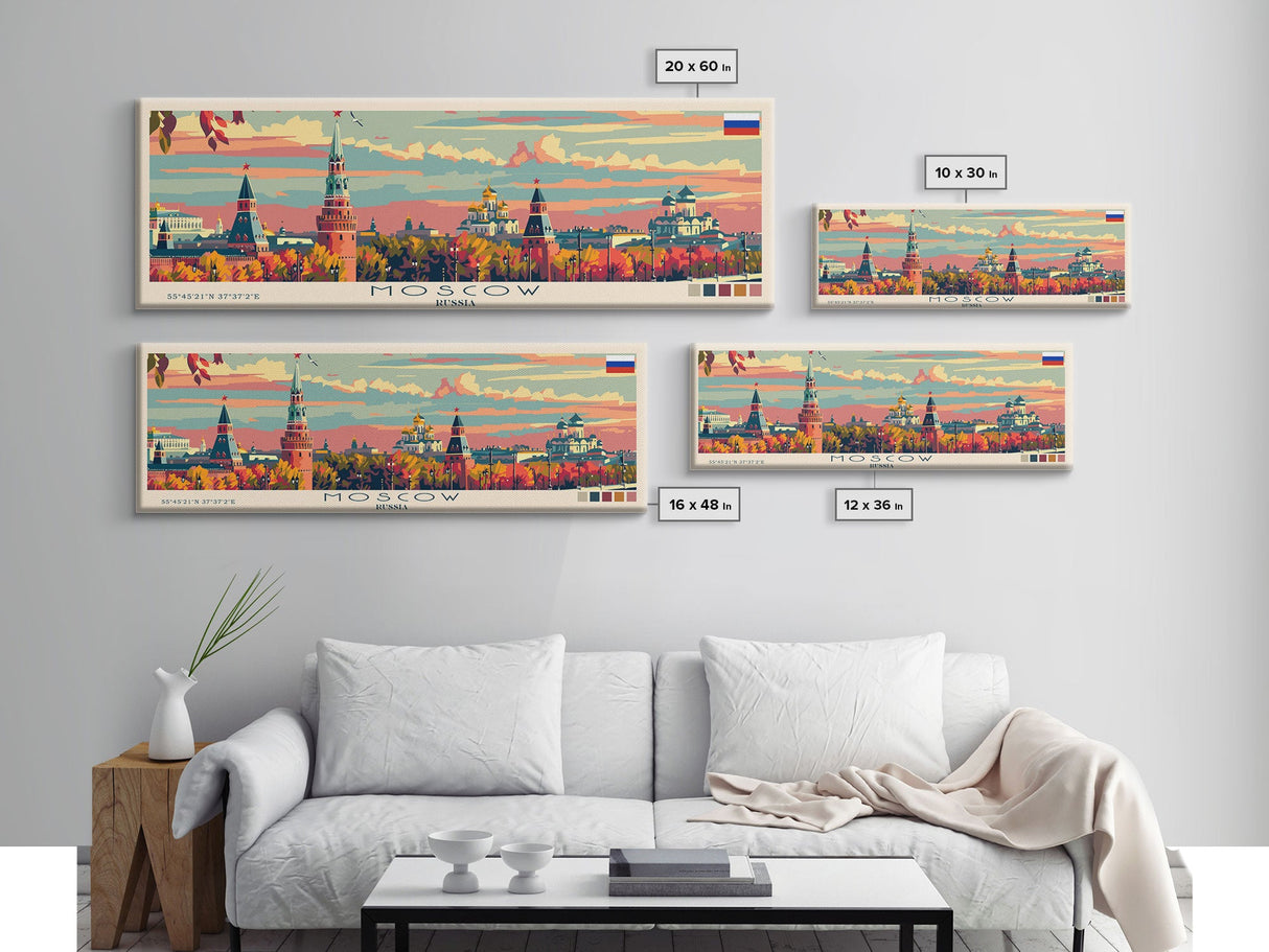 Moscow Russia Travel Print Wall Art, Panoramic City Art, Travel Art, Wall Decor, Vacation Gift, Framed Canvas Print Or Metal Art