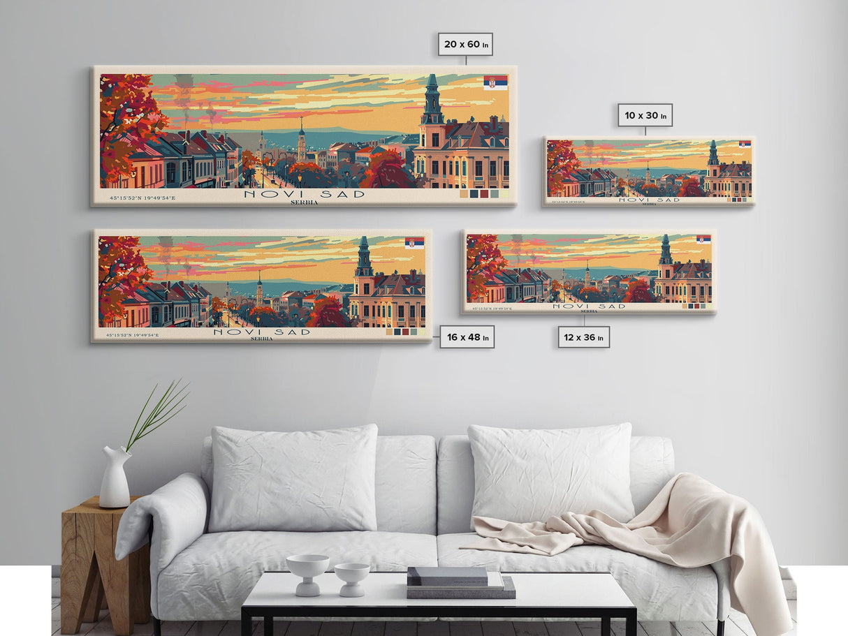 Novi Sad Serbia Travel Art, City Art, Framed Canvas Print or Metal Wall Art, Europe Travel Poster, Panoramic Wall Art, Extra Wide Wall Art