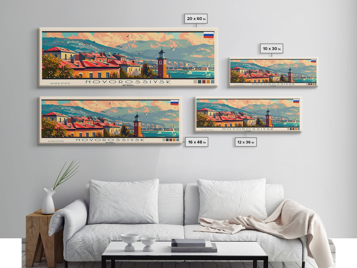 Novorossiysk Russia Wall Art, Panoramic Travel Poster, Panoramic Framed Canvas Print, City Wall Art, Wall Hanging Home Decor, Travel Art