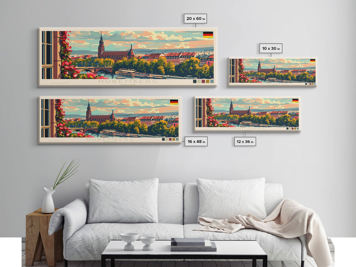 Nuremberg Germany Travel Art, City Art, Framed Canvas Print or Metal Wall Art, Europe Travel Poster, Panoramic Wall Art, Extra Wide Wall Art