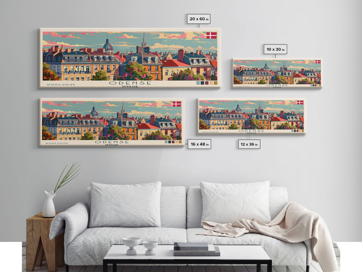 Odense Denmark Wall Art, Panoramic Travel Poster, Panoramic Framed Canvas Print, City Wall Art, Wall Hanging Home Decor, Travel Art