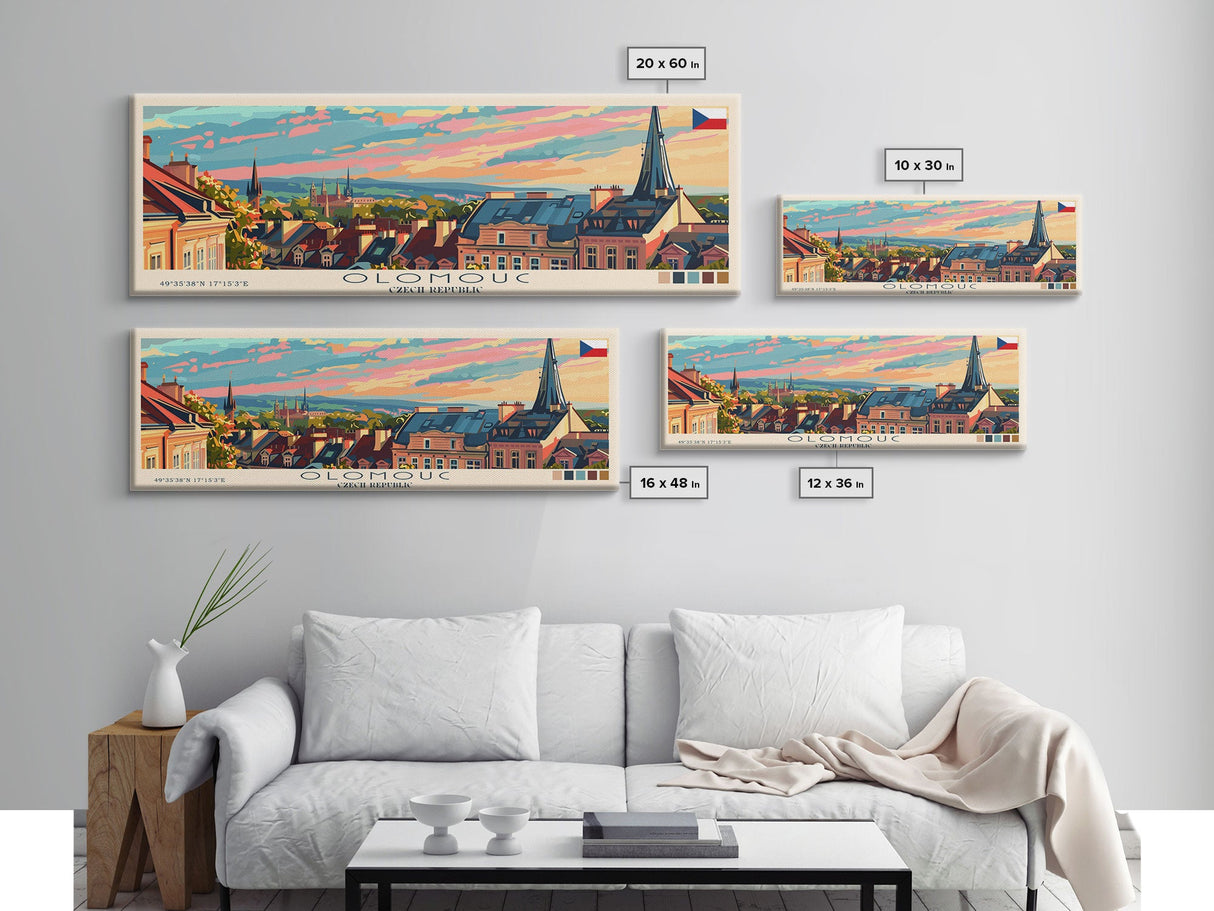 Olomouc Czech Republic Travel Art, City Art, Framed Canvas Print or Metal Wall Art, Europe Travel Poster, Panoramic Wall Art, Extra Wide Wall Art