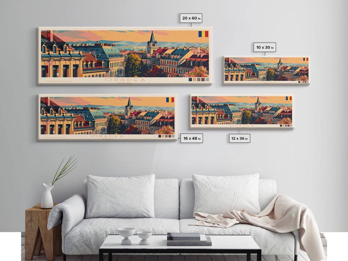 Oradea Romania Travel Print Wall Art, Panoramic City Art, Travel Art, Wall Decor, Vacation Gift, Framed Canvas Print Or Metal Art