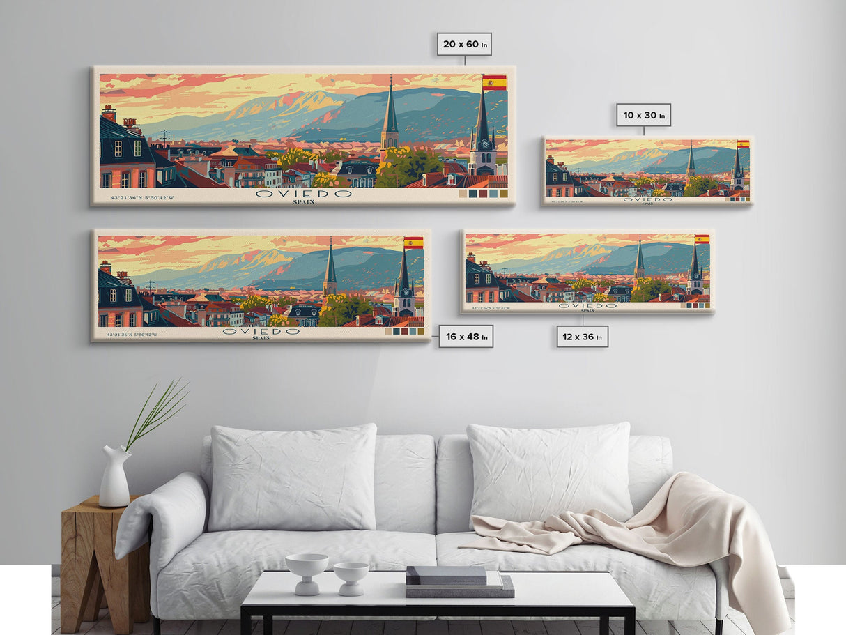 Oviedo Spain Travel Art, City Art, Framed Canvas Print or Metal Wall Art, Europe Travel Poster, Panoramic Wall Art, Extra Wide Wall Art