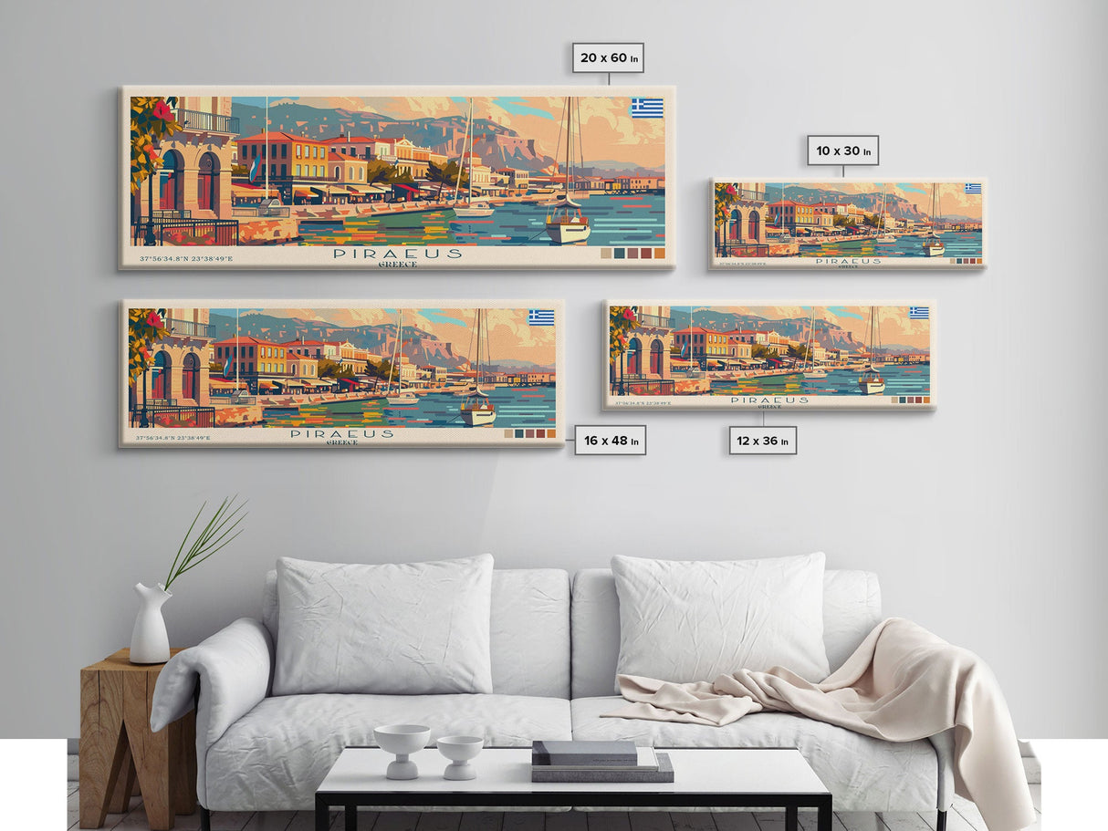 Piraeus Greece Travel Art, City Art, Framed Canvas Print or Metal Wall Art, Europe Travel Poster, Panoramic Wall Art, Extra Wide Wall Art