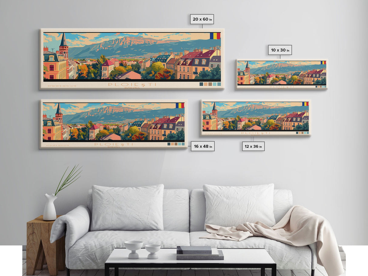 Ploiesti Romania Travel Print Wall Art, Panoramic City Art, Travel Art, Wall Decor, Vacation Gift, Framed Canvas Print Or Metal Art