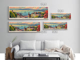 Plymouth United Kingdom Panoramic Travel Poster, Framed Canvas Print or Metal Wall Art, Travel Art, Home Decor, Panoramic Painting, Midcentury Art