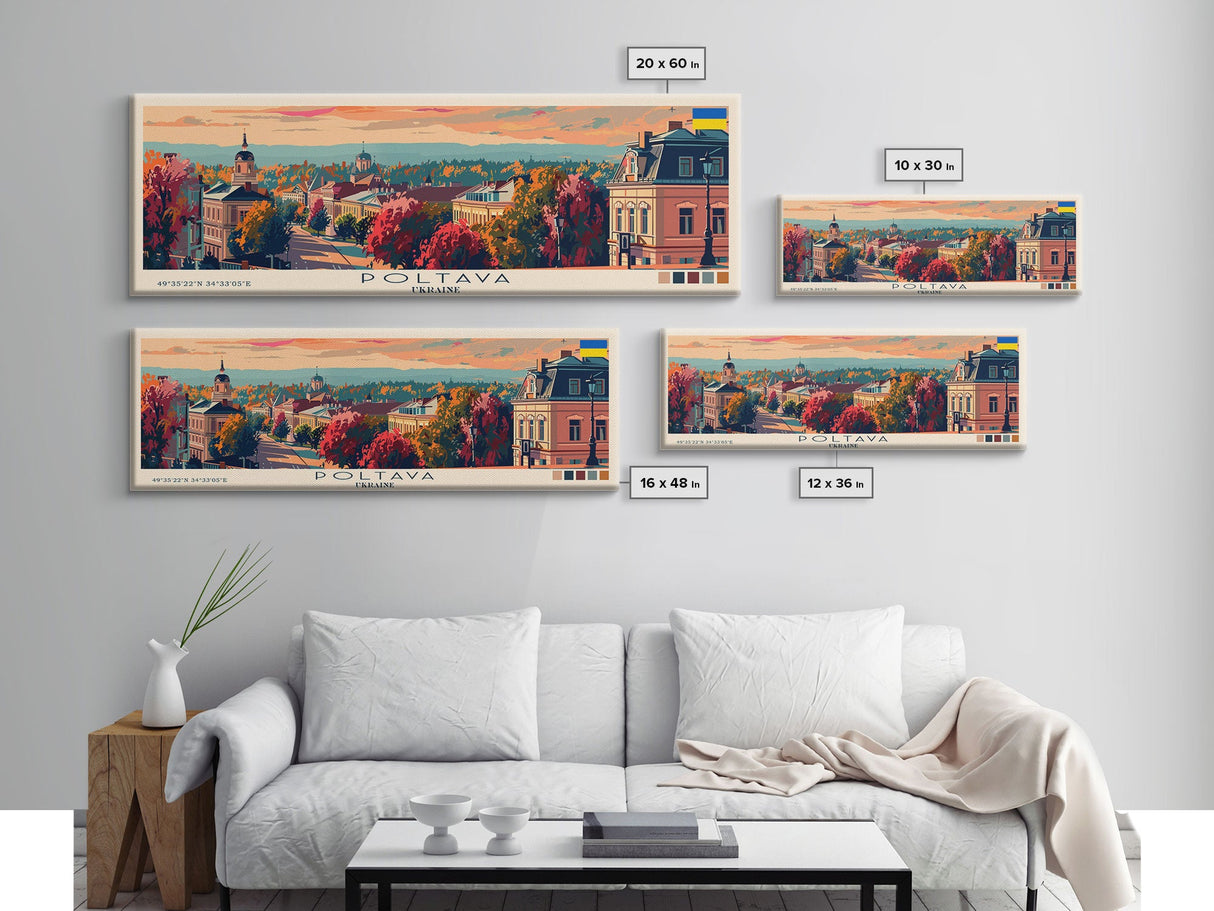 Poltava Ukraine Wall Art, Panoramic Travel Poster, Panoramic Framed Canvas Print, City Wall Art, Wall Hanging Home Decor, Travel Art