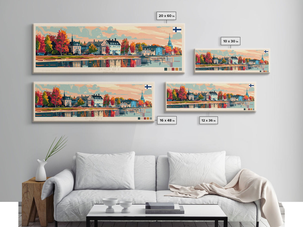 Pori Finland Travel Art, City Art, Framed Canvas Print or Metal Wall Art, Europe Travel Poster, Panoramic Wall Art, Extra Wide Wall Art