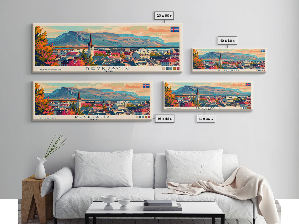 Reykjavik Iceland Wall Art, Panoramic Travel Poster, Panoramic Framed Canvas Print, City Wall Art, Wall Hanging Home Decor, Travel Art