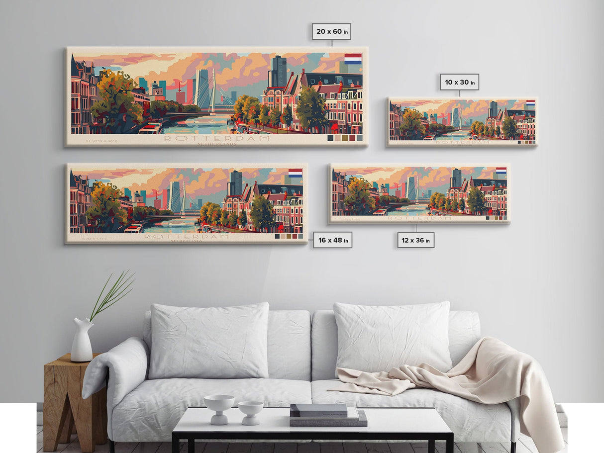 Rotterdam Netherlands Wall Art, Panoramic Travel Poster, Panoramic Framed Canvas Print, City Wall Art, Wall Hanging Home Decor, Travel Art