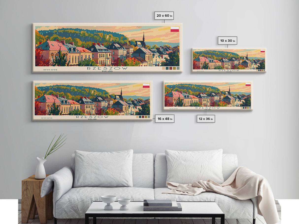 Rzeszow Poland Wall Art, Panoramic Travel Poster, Panoramic Framed Canvas Print, City Wall Art, Wall Hanging Home Decor, Travel Art