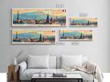 Saint Etienne France Panoramic Travel Poster, Framed Canvas Print or Metal Wall Art, Travel Art, Home Decor, Panoramic Painting, Midcentury Art